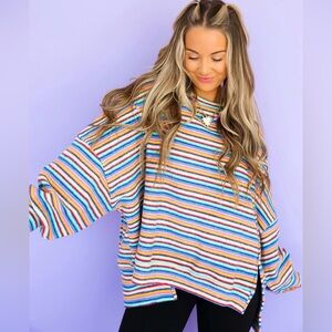 NEW Colorful Striped Oversized Sweater - Having A Time Striped Pullover Top